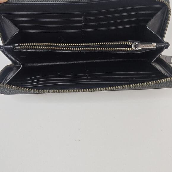 Vintage Coach Dark Green Leather Accordion Zip Around Wallet Gold Zipper - Picture 9 of 11